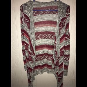 Maroon & Gray Aztec Print Cardigan